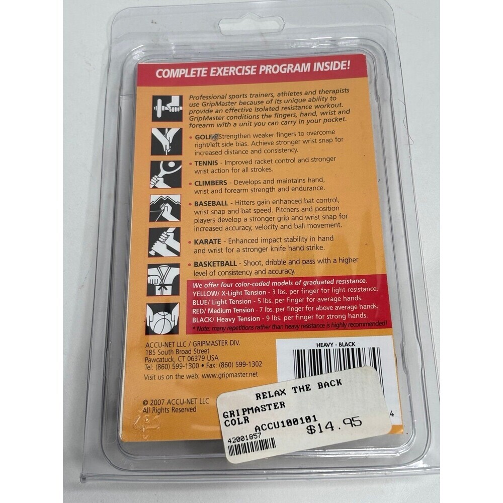 Gripmaster Hand & Finger Exerciser Heavy Tension Black Red Like New In Package - Picture 2 of 12